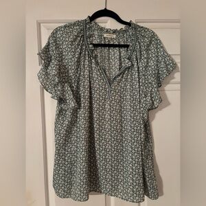 Max Studio green floral Blouse with Ruffle Sleeves